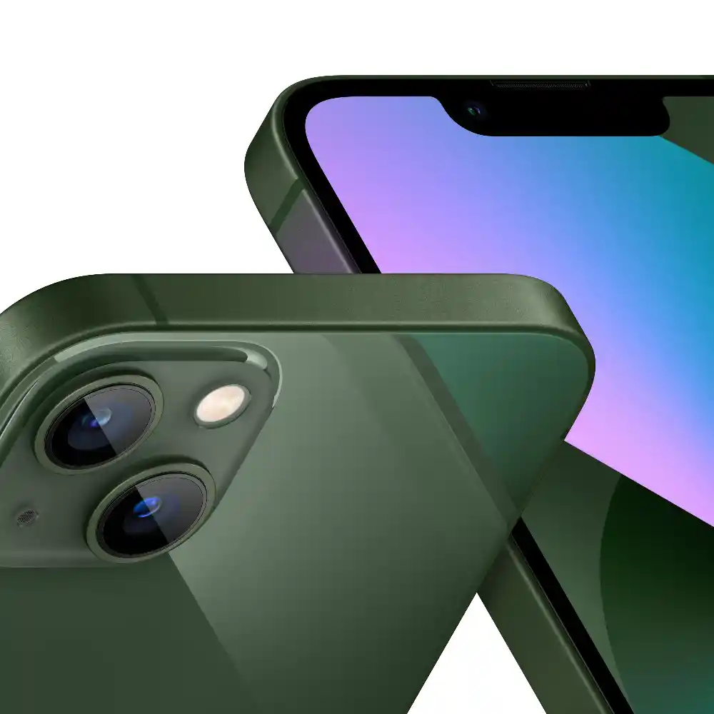 Two overlapping green iPhones shown close up, one displaying the screen notch and the other the rear dual-camera setup.