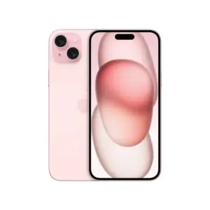 Pink iPhone shown front and back, with the screen displaying a pink abstract wallpaper.